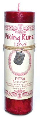 Love pillar candle with Geba Rune pendant (image for) Love pillar candle with Geba Rune pendant