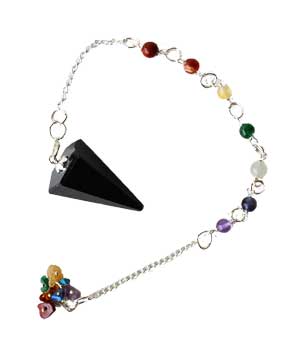 Tourmaline, Black 7 Chakra 6 sided pendulum (image for) Tourmaline, Black 7 Chakra 6 sided pendulum
