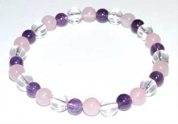 6mm Amethyst, Rose Quartz & Quartz bracelet (image for) 6mm Amethyst, Rose Quartz & Quartz bracelet