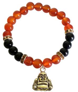 8mm Carnelian/ Black Onyx with Buddha (image for) 8mm Carnelian/ Black Onyx with Buddha