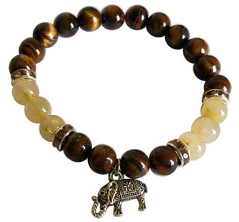8mm Tiger Eye/ Rutilated Quartz with Elephant (image for) 8mm Tiger Eye/ Rutilated Quartz with Elephant
