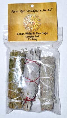 Cedar,White& Blue Sage smudge 3pk (image for) Cedar,White& Blue Sage smudge 3pk