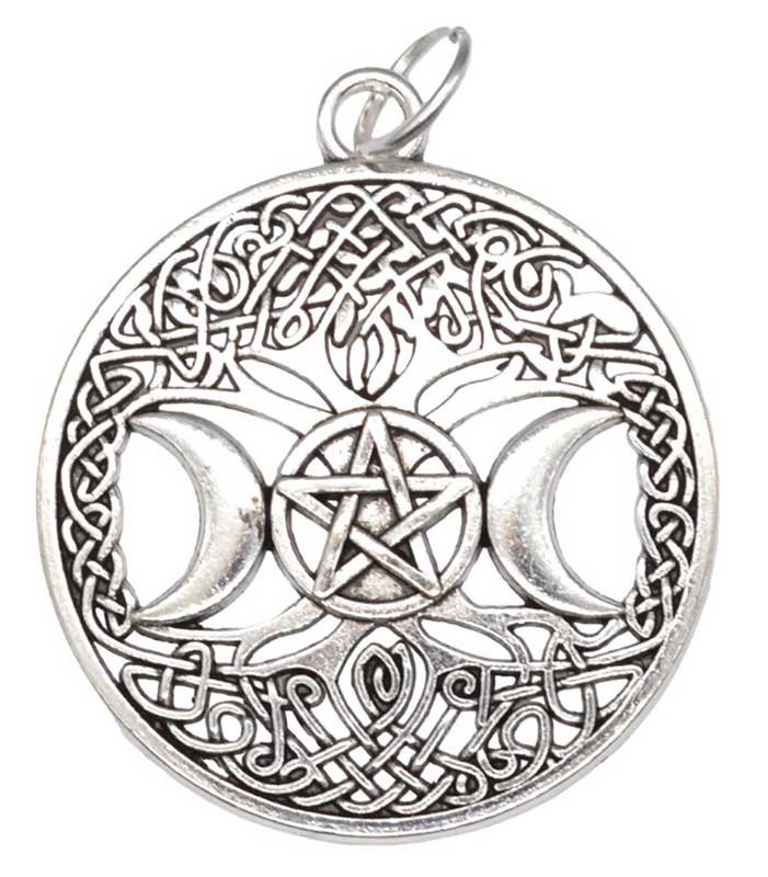 1 1/4" Tree of Life Triple Moon Pentagram amulet (image for) 1 1/4" Tree of Life Triple Moon Pentagram amulet