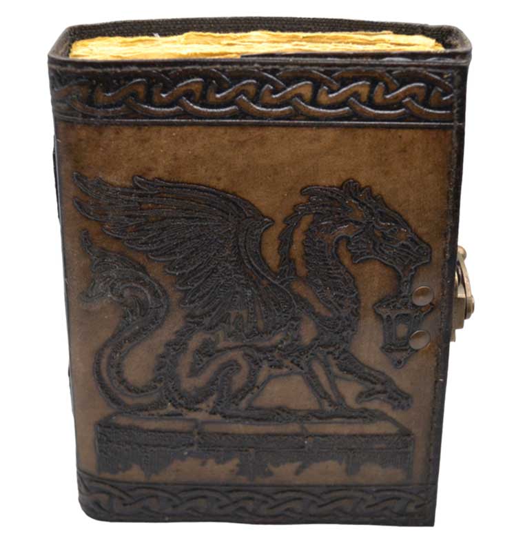Dragon w Lantern aged looking paper leather w/ latch (image for) Dragon w Lantern aged looking paper leather w/ latch