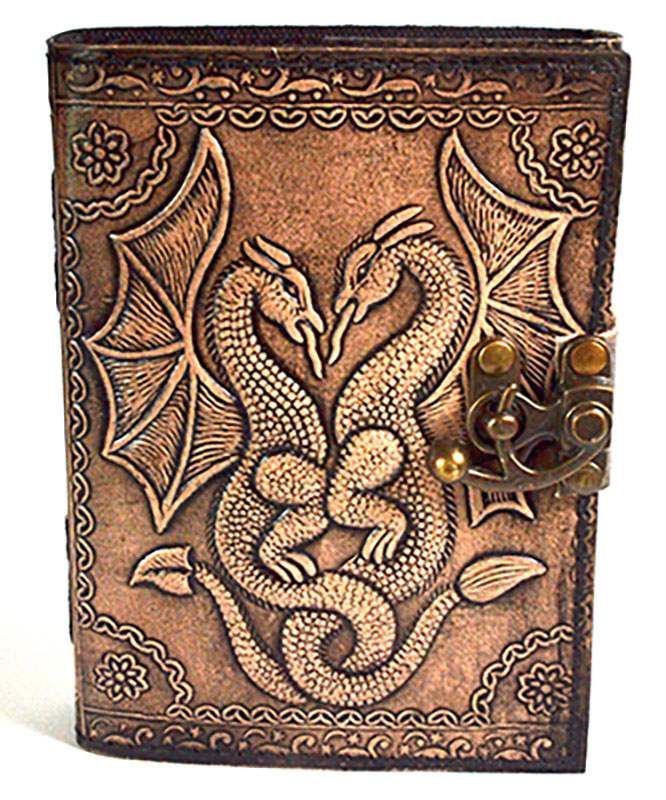 Double Dragon aged looking paper leather w/ latch (image for) Double Dragon aged looking paper leather w/ latch