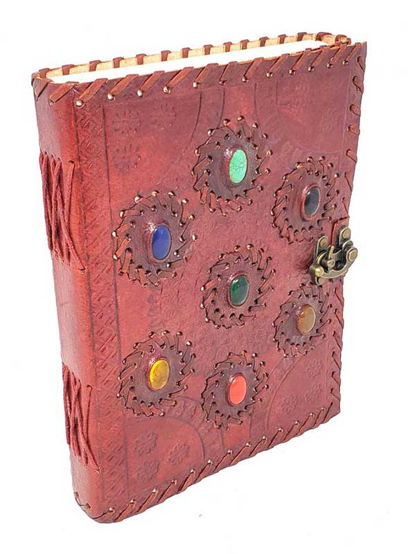 6" x 8" 7 Chakra stones Embossed leather w/ latch (image for) 6" x 8" 7 Chakra stones Embossed leather w/ latch