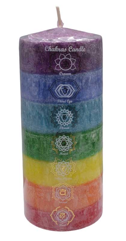 3" x 6" 7 Chakra pillar candle (image for) 3" x 6" 7 Chakra pillar candle