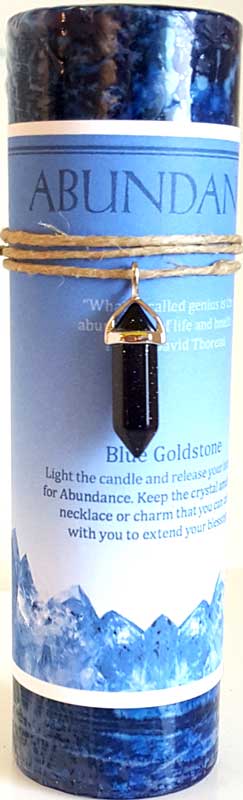 Abundance pillar candle with Blue Sandstone pendant (image for) Abundance pillar candle with Blue Sandstone pendant