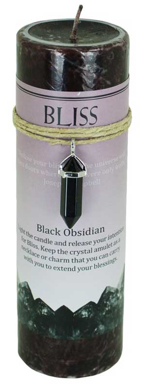 Bliss pillar candle with Black Obsidian pendant (image for) Bliss pillar candle with Black Obsidian pendant