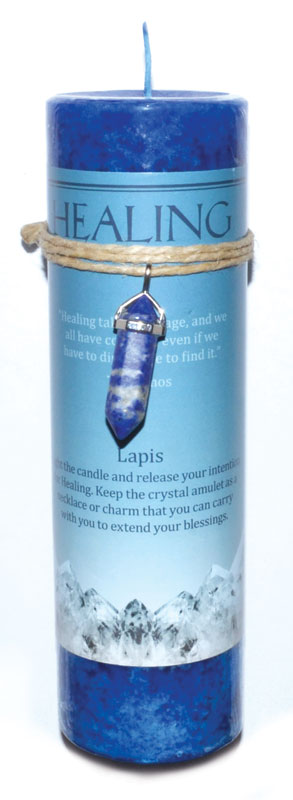 Healing pillar candle with Lapis pendant (image for) Healing pillar candle with Lapis pendant