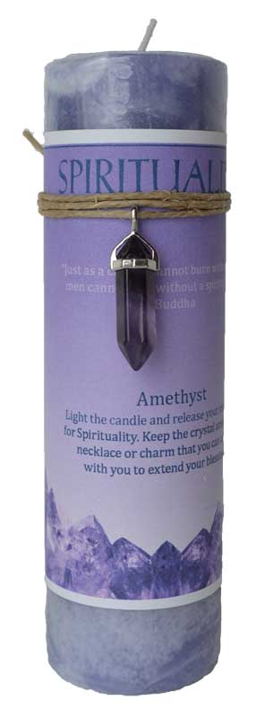 Spirituality pillar candle with Amethyst pendant (image for) Spirituality pillar candle with Amethyst pendant