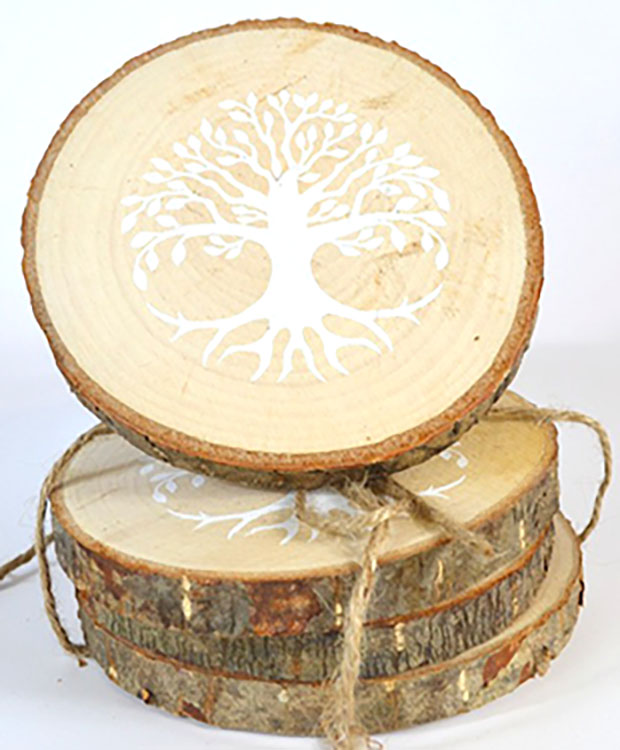 (set of 4) 4" Tree of Life wood coasters (image for) (set of 4) 4" Tree of Life wood coasters