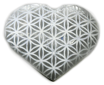 3" Selenite heart , Flower of Life (image for) 3" Selenite heart , Flower of Life