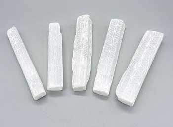 (set of 5) 4" Selenite Flower of Life mioni sticks (image for) (set of 5) 4" Selenite Flower of Life mioni sticks