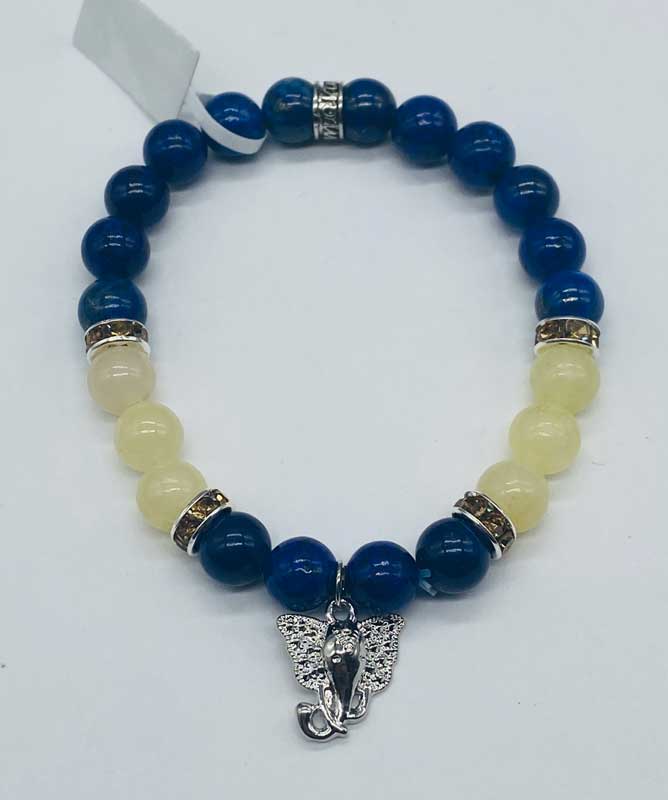 8mm Lapis, Honey Jade, Ganesha bracelet (image for) 8mm Lapis, Honey Jade, Ganesha bracelet