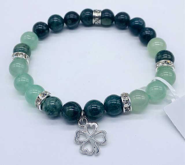 8mm Kambaba Jasper, Green Aventurine, Clover bracelet (image for) 8mm Kambaba Jasper, Green Aventurine, Clover bracelet