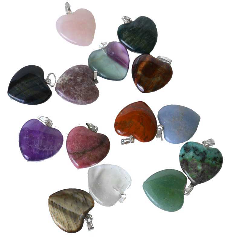 (set of 24) 3/4" (20mm) various Stones heart (image for) (set of 24) 3/4" (20mm) various Stones heart