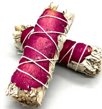 4" White Sage & Rose Petal smudge stick (image for) 4" White Sage & Rose Petal smudge stick